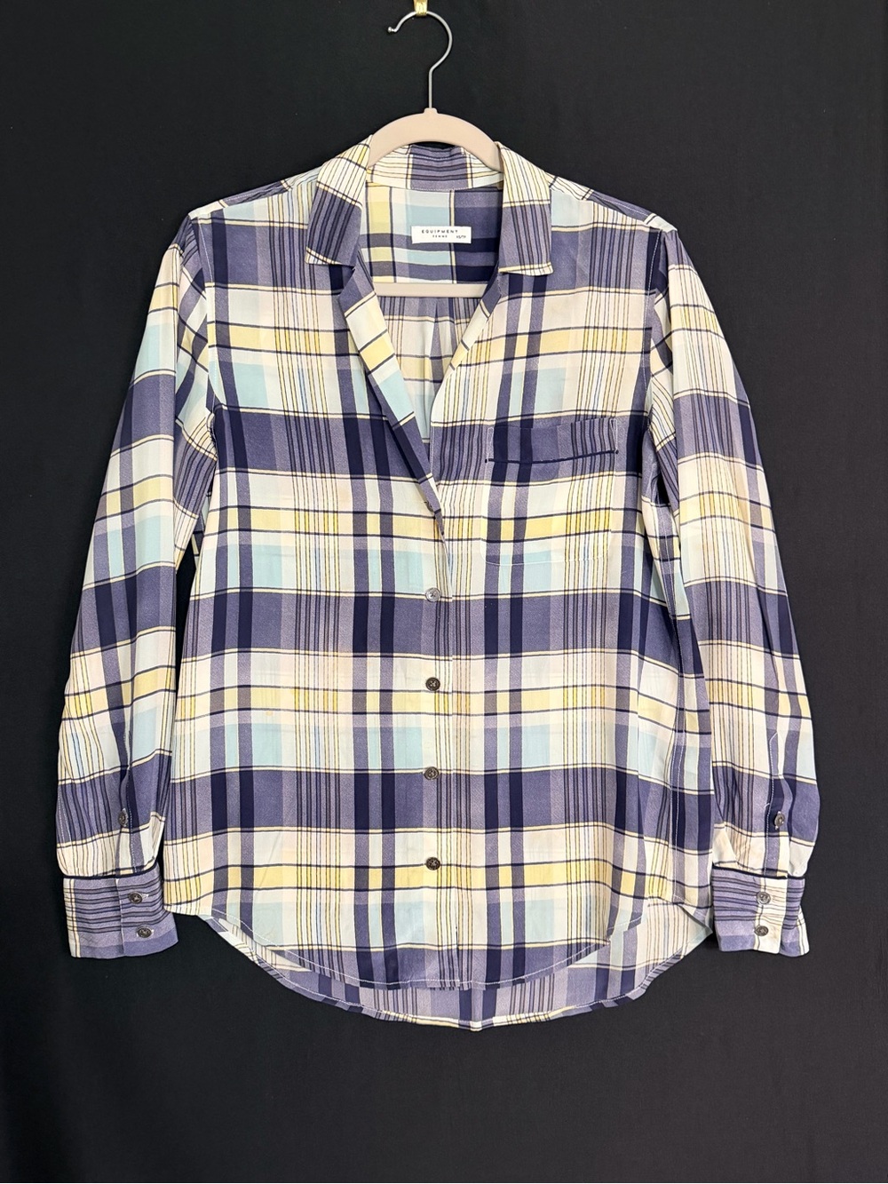Equipment Femme women’s Silk Blouse Plaid Button-Up Blouse lightweight luxury